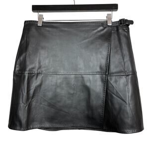 NEW! Max Studio London Vegan Leather Wrap Mini Skirt Black Casual Cute - XL